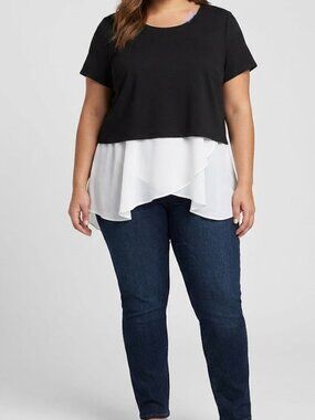 NWT Boutique + sz 2X black / white layered look tunic top